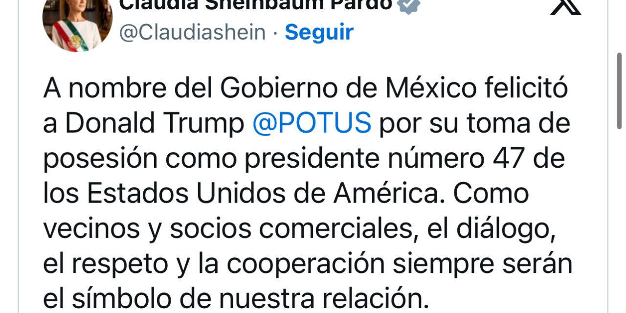 Sheinbaum felicita a Trump pero pide una relación de respeto y colaboración