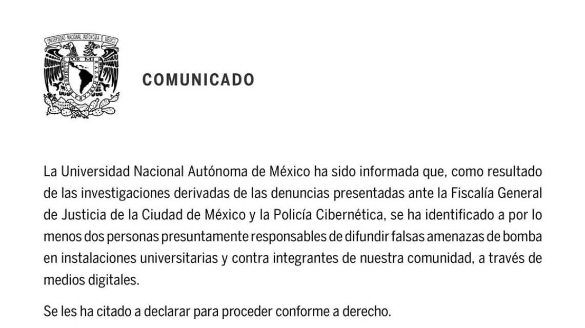 Revela fiscalía haber recibido 18 amenazas falsas de bomba en la UNAM